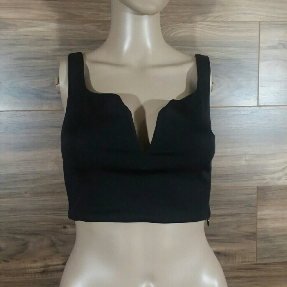 Tiger Mist Black Plunging V Neck Crop Top XS